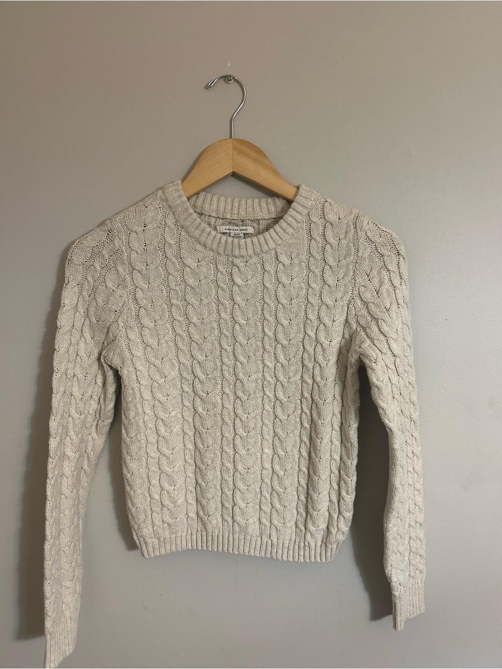 American Eagle Outfitters Cream Cable Crewneck Sweater